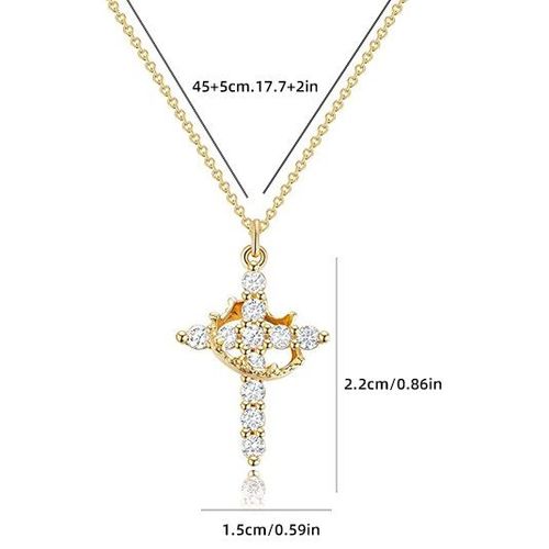 Silver Gold Cross Pendant Choker Necklace for Women Girls Cross Necklaces with Rotatable Crown Fashion Jewelry Wholesale