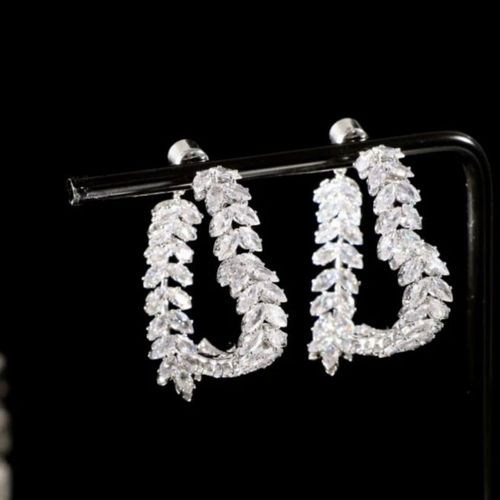 Silver Needle High-end Light Luxury Zircon Wheat Ear Front and Back Earrings Versatile Fashion Personality Niche Earrings
