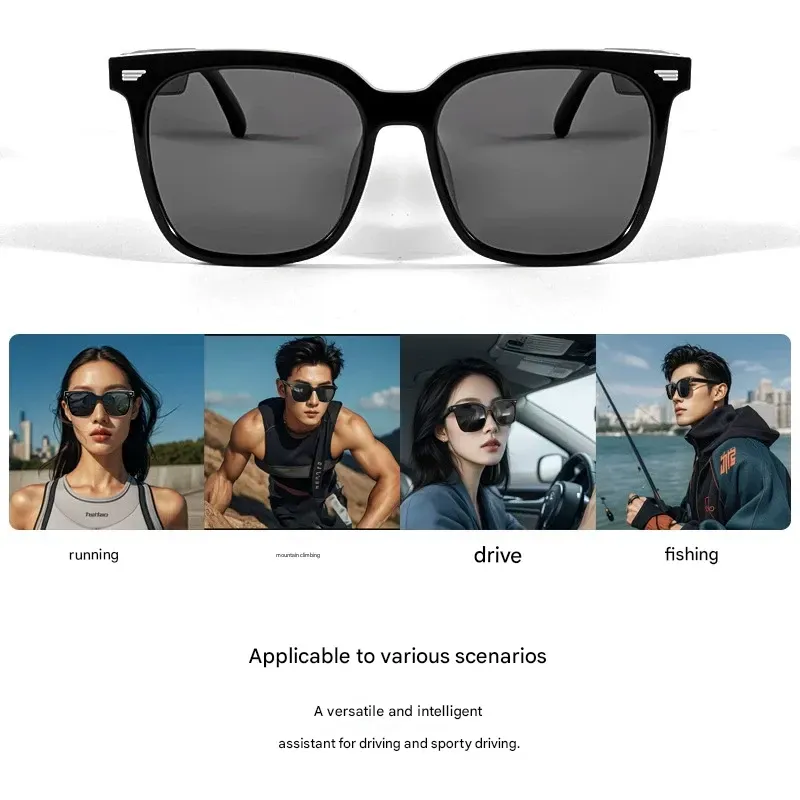 Smart glasses with Bluetooth for music playback, calls, navigation, UV protection, AI translation, and real-time multilingual translation.