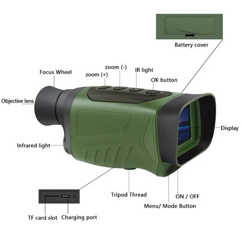 High-resolution monoculars with video and photography capabilities, birdwatching scope with high digital magnification, DT19 infrared night vision device.