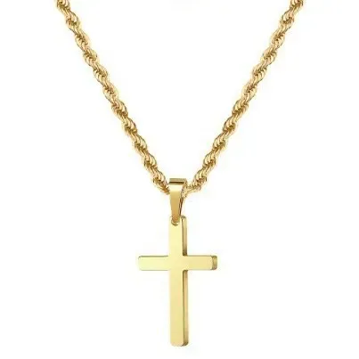 High-end cross pendant necklace with a hip-hop design, unisex, layerable style, neutral aesthetic.