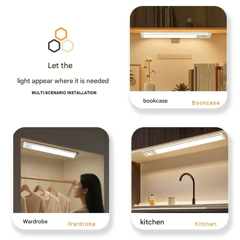 30cm Smart LED Human Body Induction Light Strip Rechargeable Self-Adhesive Night Light Table Lamp Wardrobe Wine Cabinet Cabinet Light