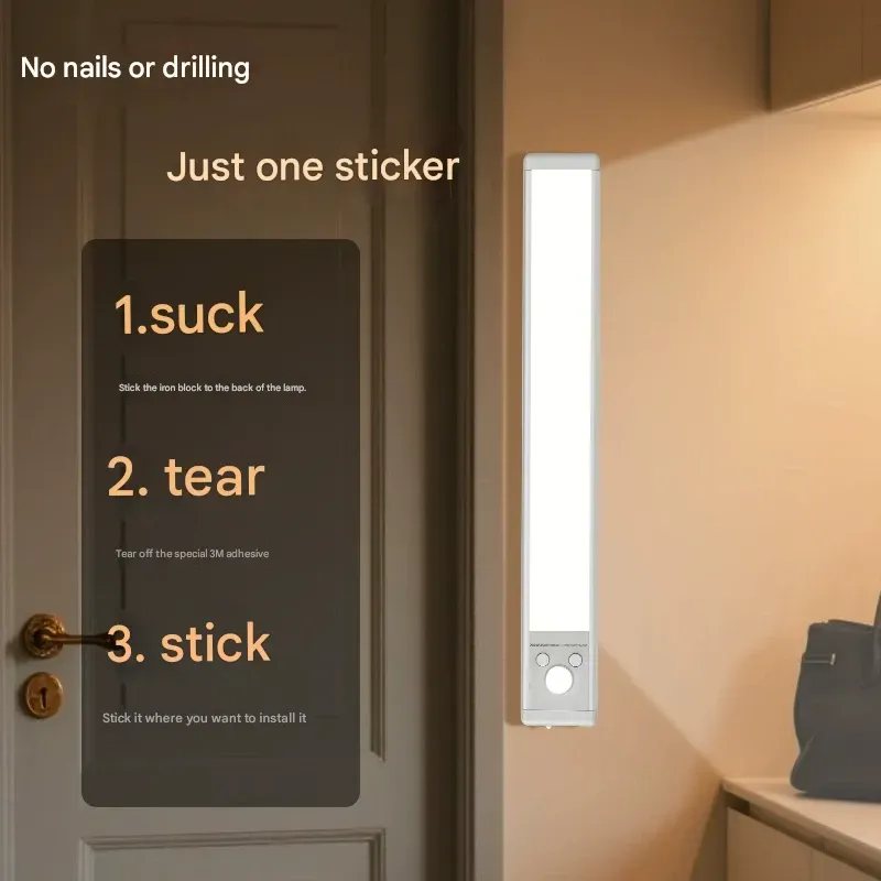 30cm Smart LED Human Body Induction Light Strip Rechargeable Self-Adhesive Night Light Table Lamp Wardrobe Wine Cabinet Cabinet Light