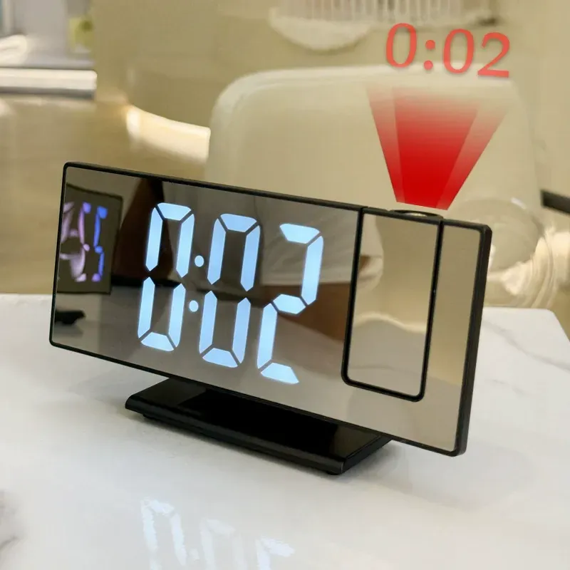 Mirror projection clock, digital temperature and time projection clock, desktop living room, high-end feel