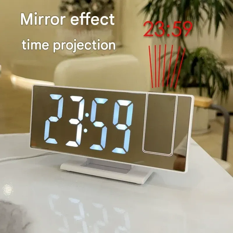 Mirror projection clock, digital temperature and time projection clock, desktop living room, high-end feel