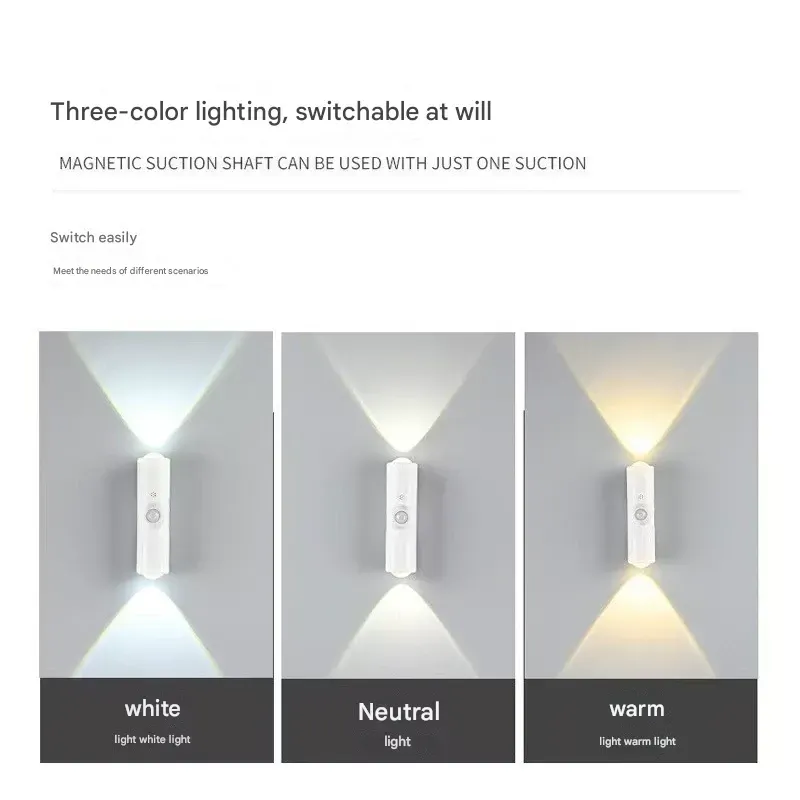 New Smart Human Body Induction Light Self-Adhesive Magnetic Wall Lamp Rechargeable Night Light Hill Double Cat Eye Ambient Light