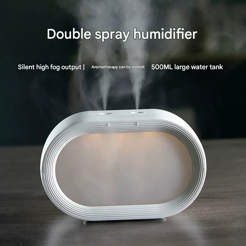 New Home Humidifier with Large Spray, Large Capacity, Small and Portable for Bedroom Desktops, Dual Spray Aromatherapy, Silent Design