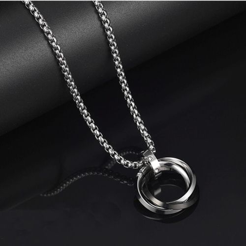 Titanium steel colorfast three-ring ring necklace for women and men, trendy in ins style, European and American street style, hip-hop, sweatshirt chain, unique accessory.
