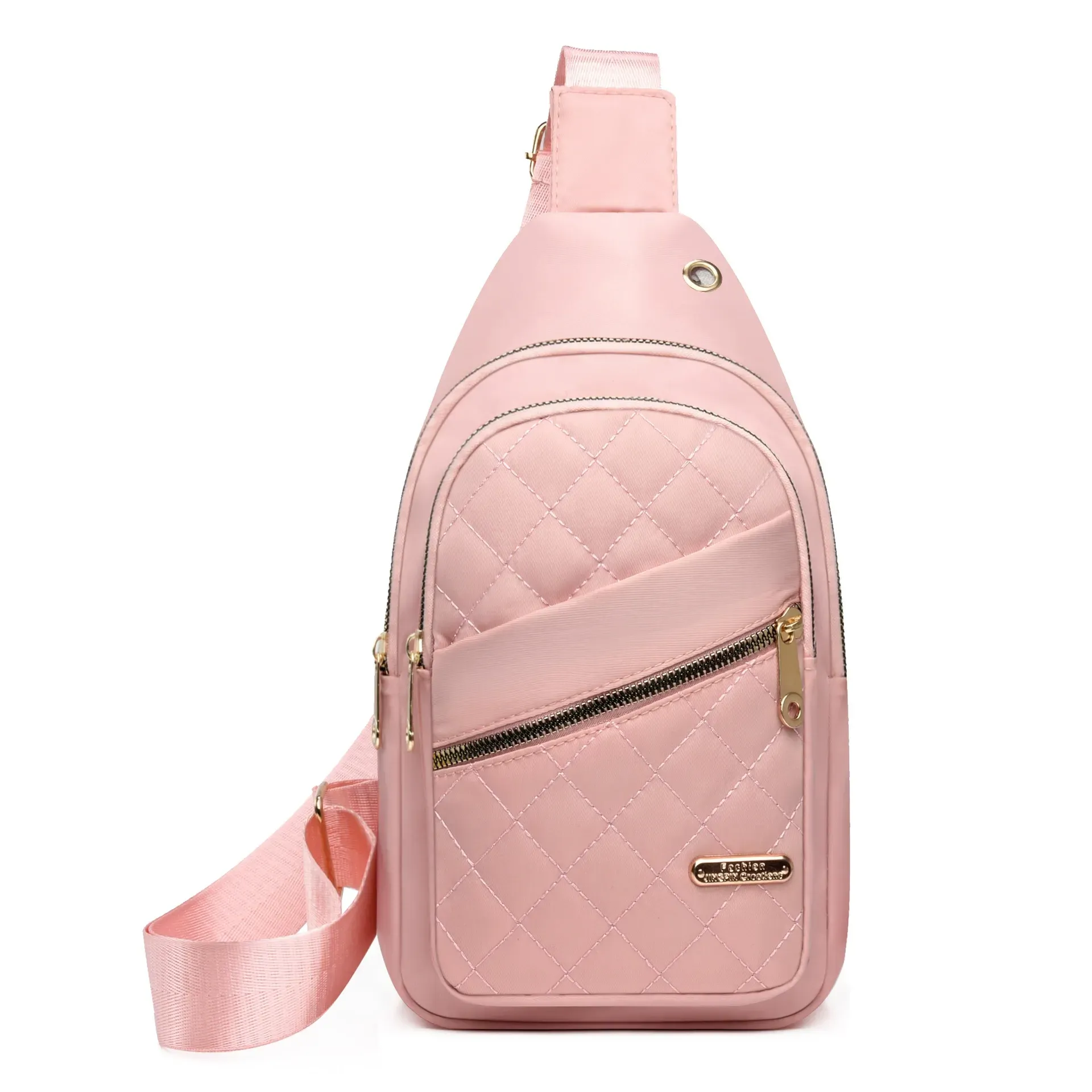 Nylon fabric chest bag, women's fashion embroidered diamond pattern shoulder bag, crossbody bag, large capacity cycling chest bag