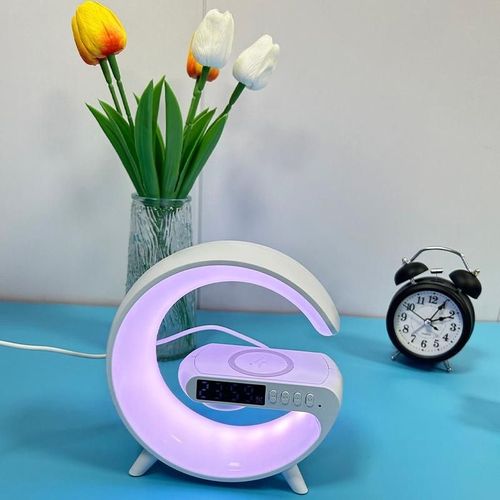 RGB Night Light Lamp Multifunctional Wireless Speaker, Multifunctional Wireless Speaker with Alarm Clock, Wireless Charger Station Pad for iPhone, Samsung, Xiaomi, Huawei