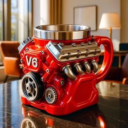 Engine-themed coffee mug, a retro-styled, realistic V8 engine stainless steel mug, a personalized double-walled insulated car mug with a handle, the perfect gift for Father's Day, Christmas, husbands, mechanics, and car enthusiasts.