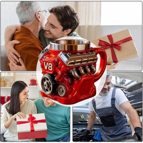 Engine-themed coffee mug, a retro-styled, realistic V8 engine stainless steel mug, a personalized double-walled insulated car mug with a handle, the perfect gift for Father's Day, Christmas, husbands, mechanics, and car enthusiasts.