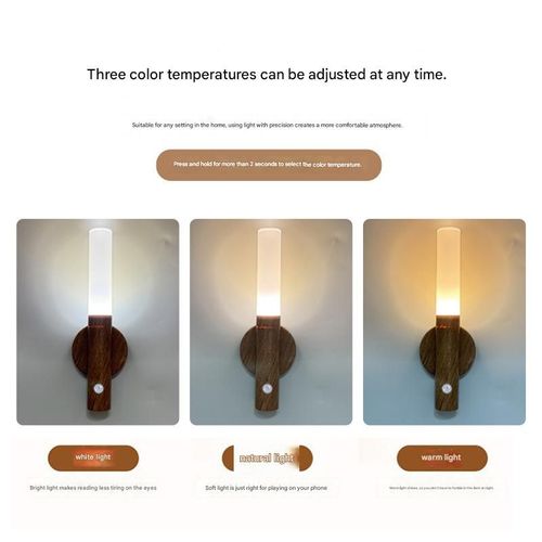 Walnut-colored automatic motion-sensing night light for bedrooms, hallways, and corridors, with magnetic mounting.