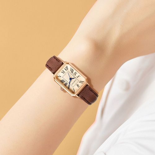 Weekly watch set: simple, casual, vintage-style quartz watch with leather strap, women's gift box set.