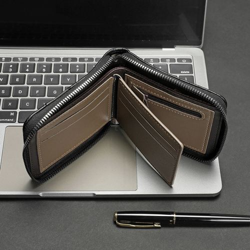 Best-selling men's zippered wallet, vintage style, multiple card slots, multi-functional, horizontal design, casual PU leather wallet.