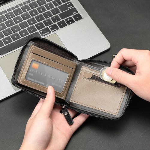 Best-selling men's zippered wallet, vintage style, multiple card slots, multi-functional, horizontal design, casual PU leather wallet.
