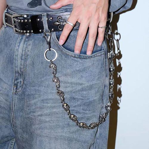 Skull head jeans chain, hip-hop style, punk dark skull waist chain, cool and stylish accessory for both men and women.