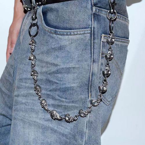 Skull head jeans chain, hip-hop style, punk dark skull waist chain, cool and stylish accessory for both men and women.