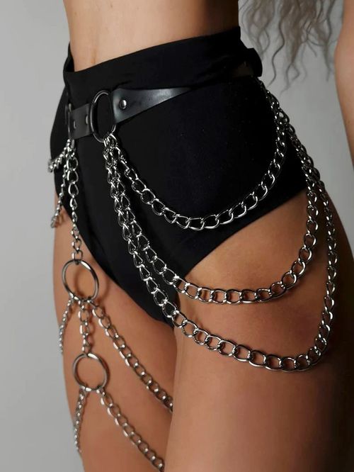 Trendy and sexy waist and leg jewelry: exaggerated neck collar, chest chain, waist chain, leather and alloy chain, multi-layered tassel accessories.