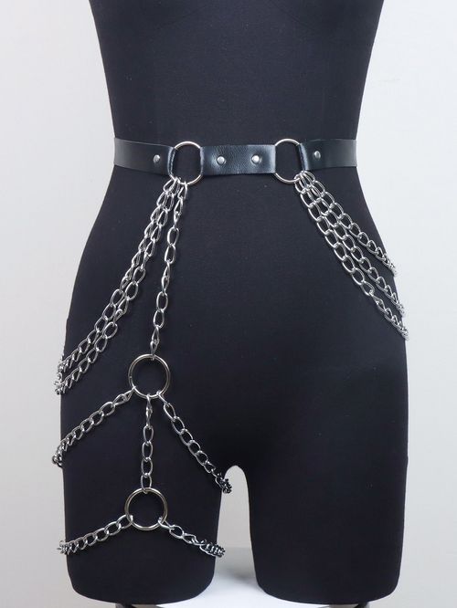 Trendy and sexy waist and leg jewelry: exaggerated neck collar, chest chain, waist chain, leather and alloy chain, multi-layered tassel accessories.
