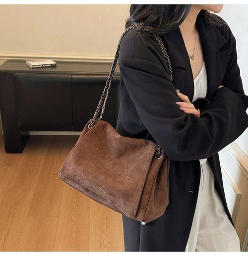 Suede solid color large bag for women, trendy underarm bag, chain crossbody bag