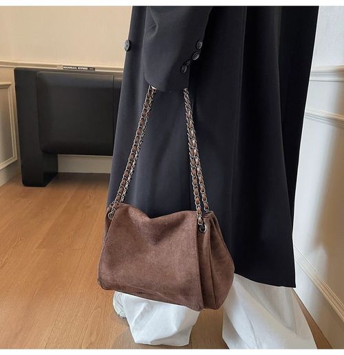 Suede solid color large bag for women, trendy underarm bag, chain crossbody bag