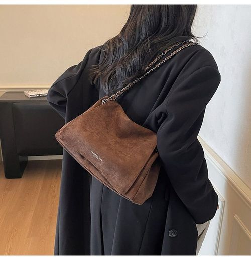 Suede solid color large bag for women, trendy underarm bag, chain crossbody bag