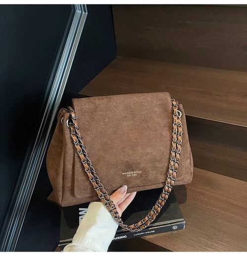 Suede solid color large bag for women, trendy underarm bag, chain crossbody bag