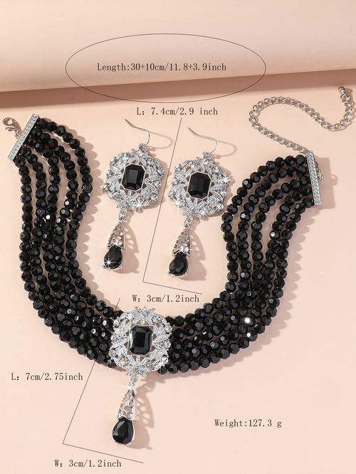 Multi-layered crystal teardrop pendant necklace jewelry set