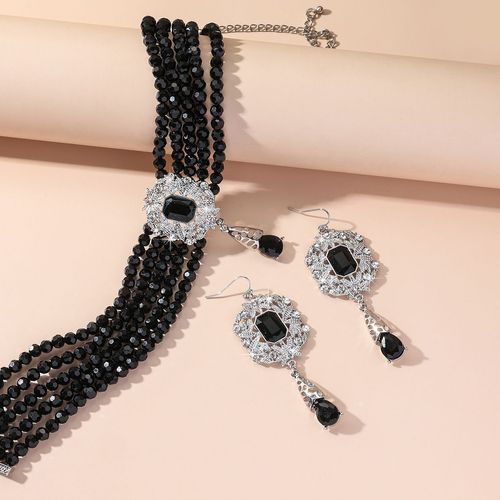 Multi-layered crystal teardrop pendant necklace jewelry set
