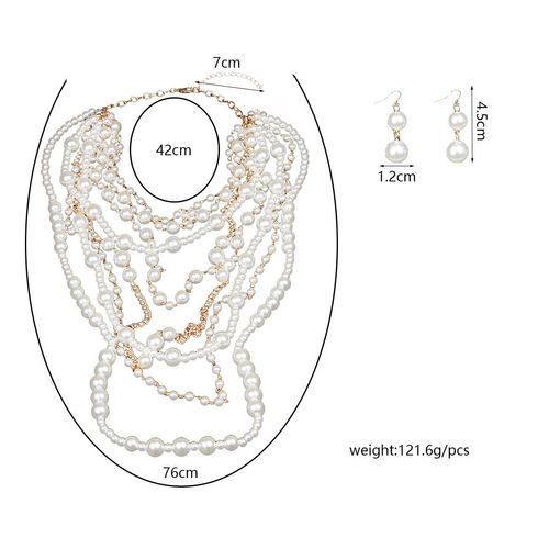 Western-Style Exaggerated Multi-Layer Pearl Necklace & Earrings Set — Long, Elegant, Beaded Jewelry for Women