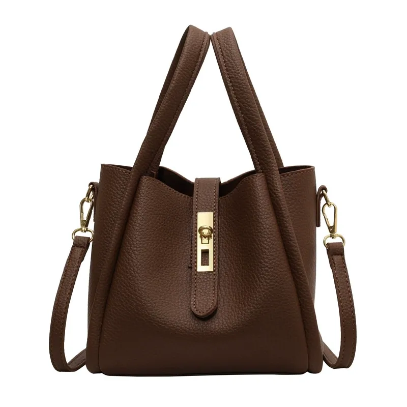 Simple high-end bag for women, fashionable and versatile retro commuter messenger bag, textured portable bucket bag