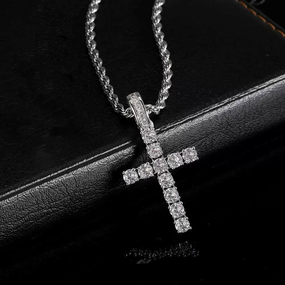 Hip-hop micro-inlaid zircon solid small cross pendant real gold electroplated trendy hip-hop men's necklace
