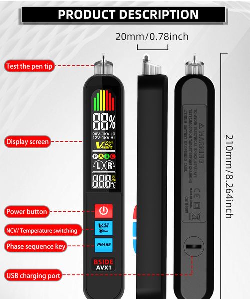 Non-contact phase sequence detector induction voltage detection pen AVX1 non-contact test pen measuring instrument