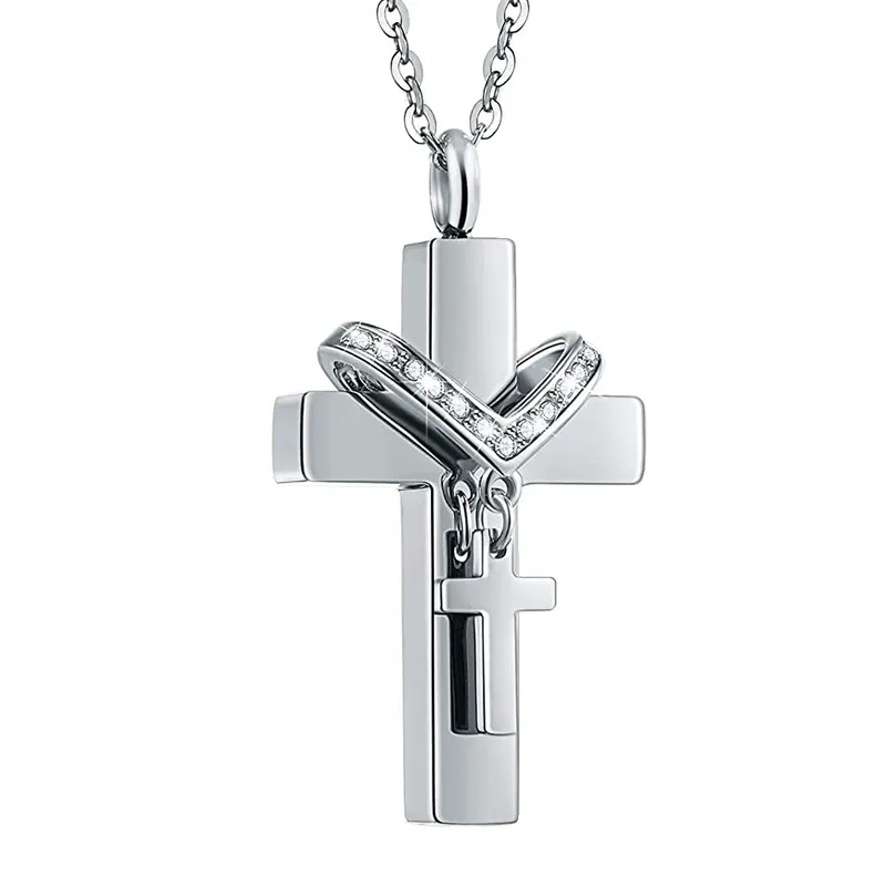 Hot selling fashion cross necklace can open perfume bottle pendant memorial loved ones pet ashes necklace