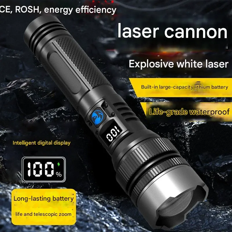 Bright laser flashlight with long battery life, telescopic zoom, outdoor multi-function emergency flashlight