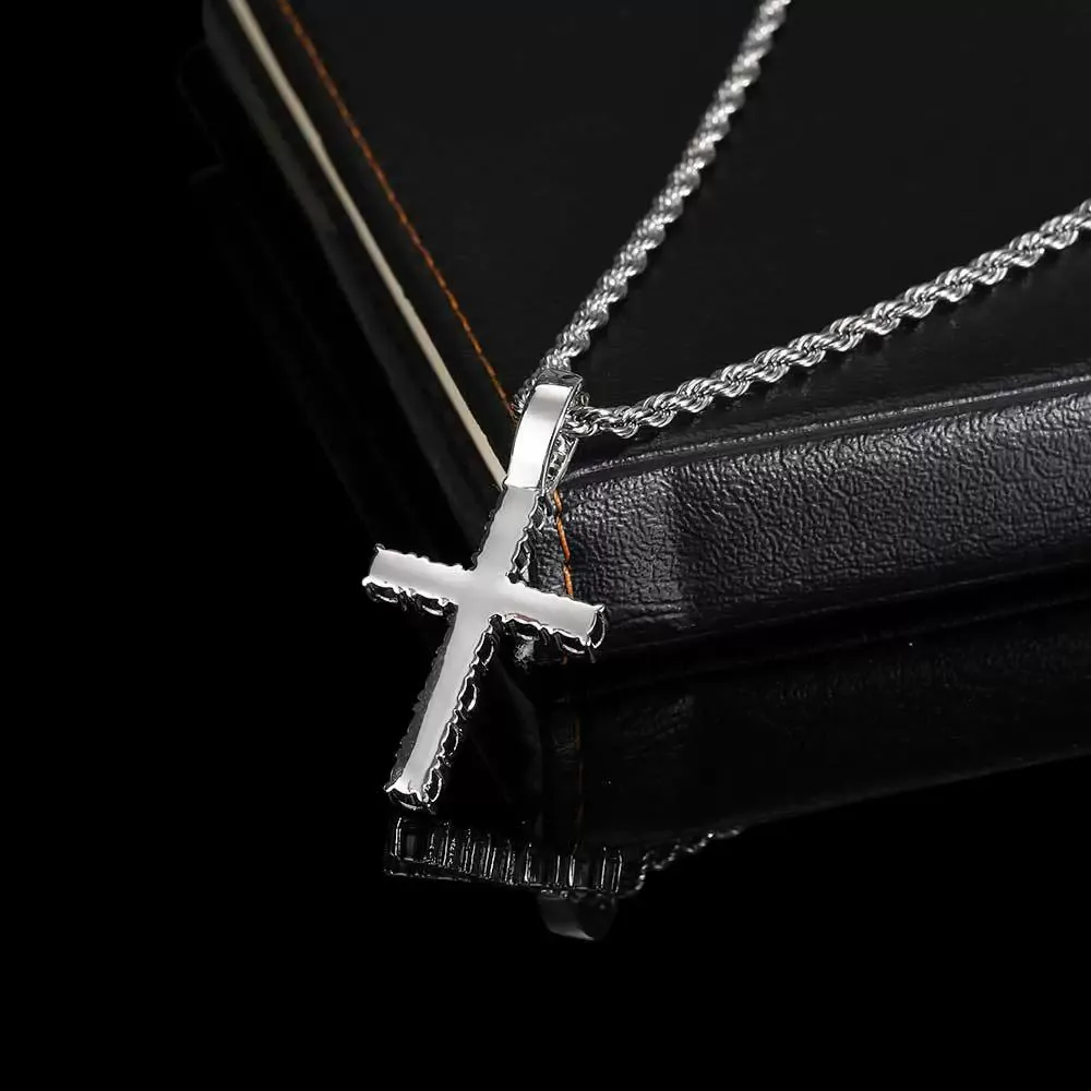 Hip-hop micro-inlaid zircon solid small cross pendant real gold electroplated trendy hip-hop men's necklace