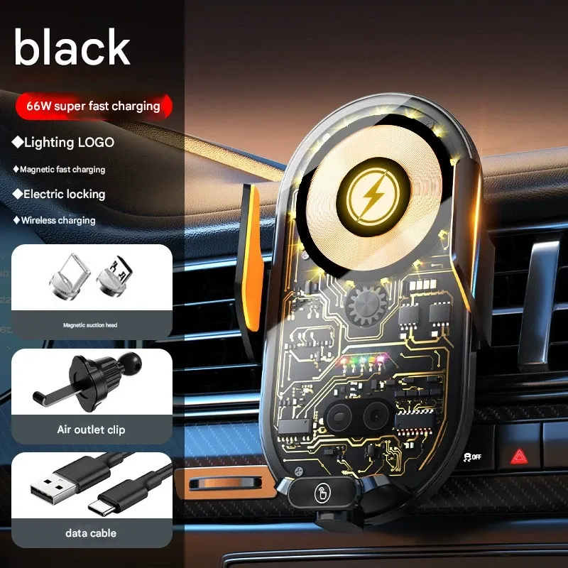Transparent Magnetic Car Navigation Support Stand Car 66W Wireless Charger Super Fast Charging Car Phone Holder