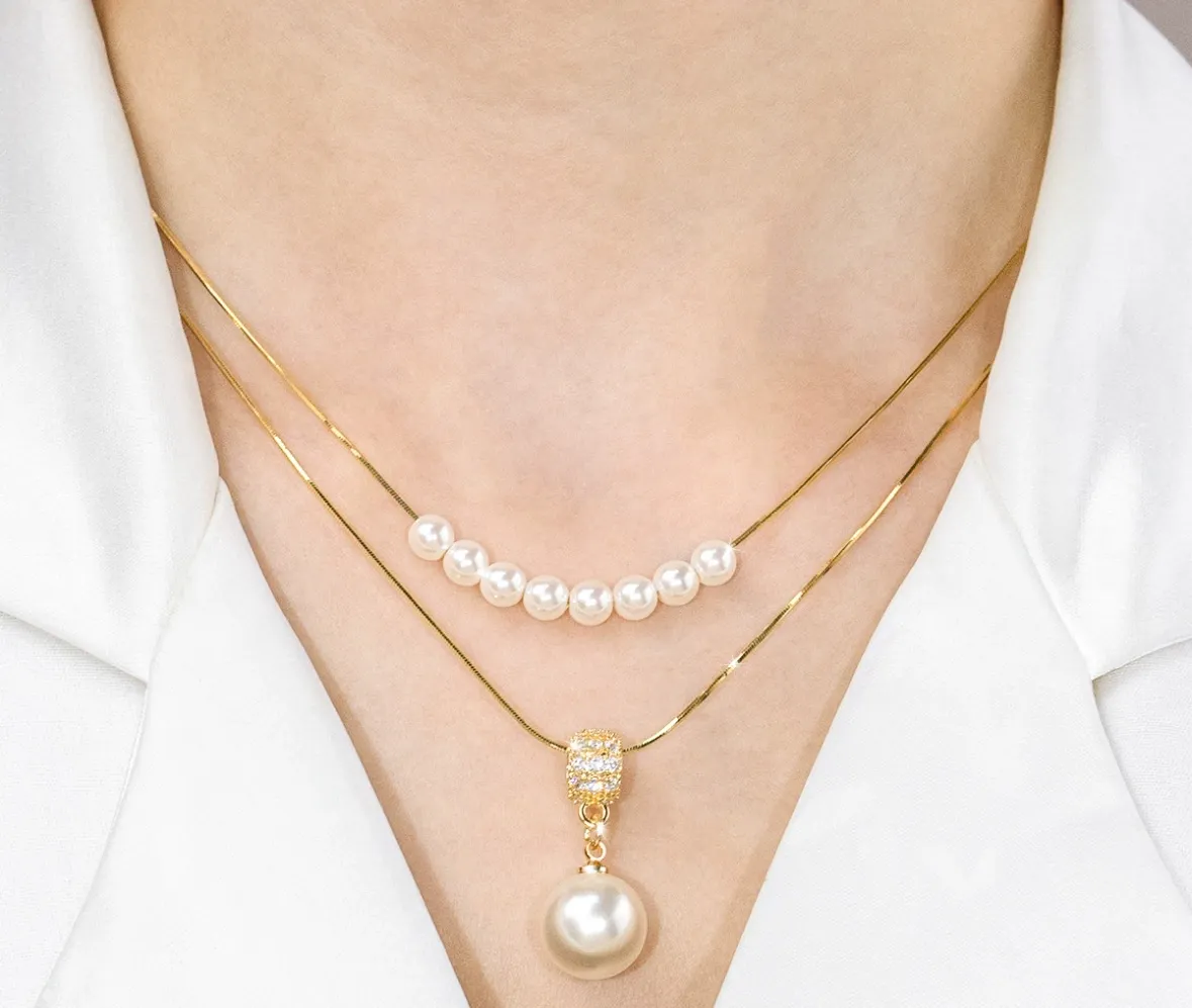 Double-layer water drop pendant pearl necklace 2025 new style light luxury high-end clavicle chain versatile popular necklace for women