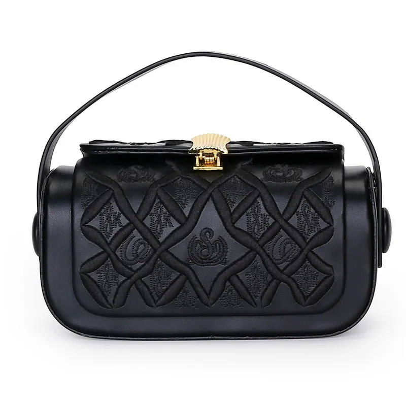 High-end light luxury retro box women's bag 2025 new embroidery thread embroidery handbag one-shoulder crossbody small square bag