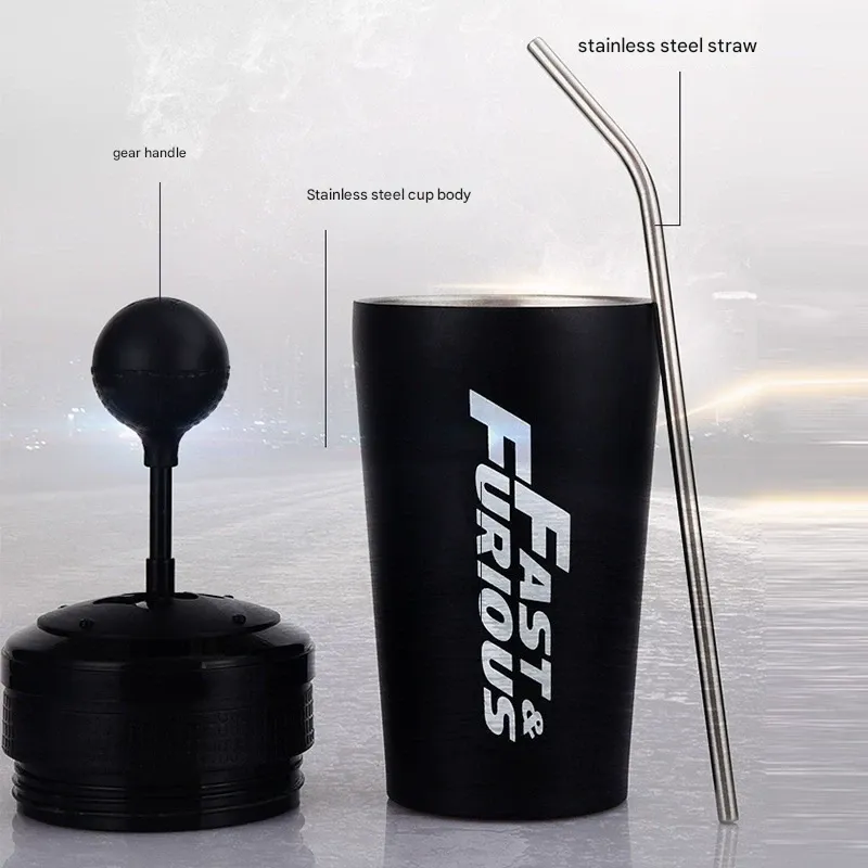 New vacuum 304 large capacity water cup car cup straw insulation cup car shift cup stainless steel car fun shift cup straw coffee cup