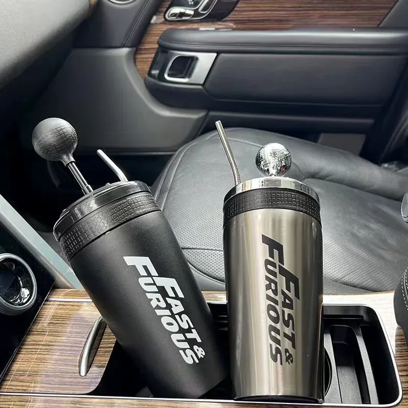 New vacuum 304 large capacity water cup car cup straw insulation cup car shift cup stainless steel car fun shift cup straw coffee cup