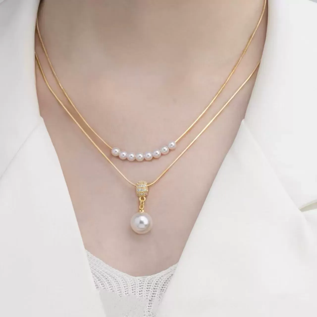 Double-layer water drop pendant pearl necklace 2025 new style light luxury high-end clavicle chain versatile popular necklace for women