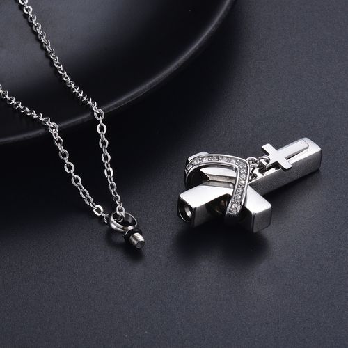 Hot selling fashion cross necklace can open perfume bottle pendant memorial loved ones pet ashes necklace