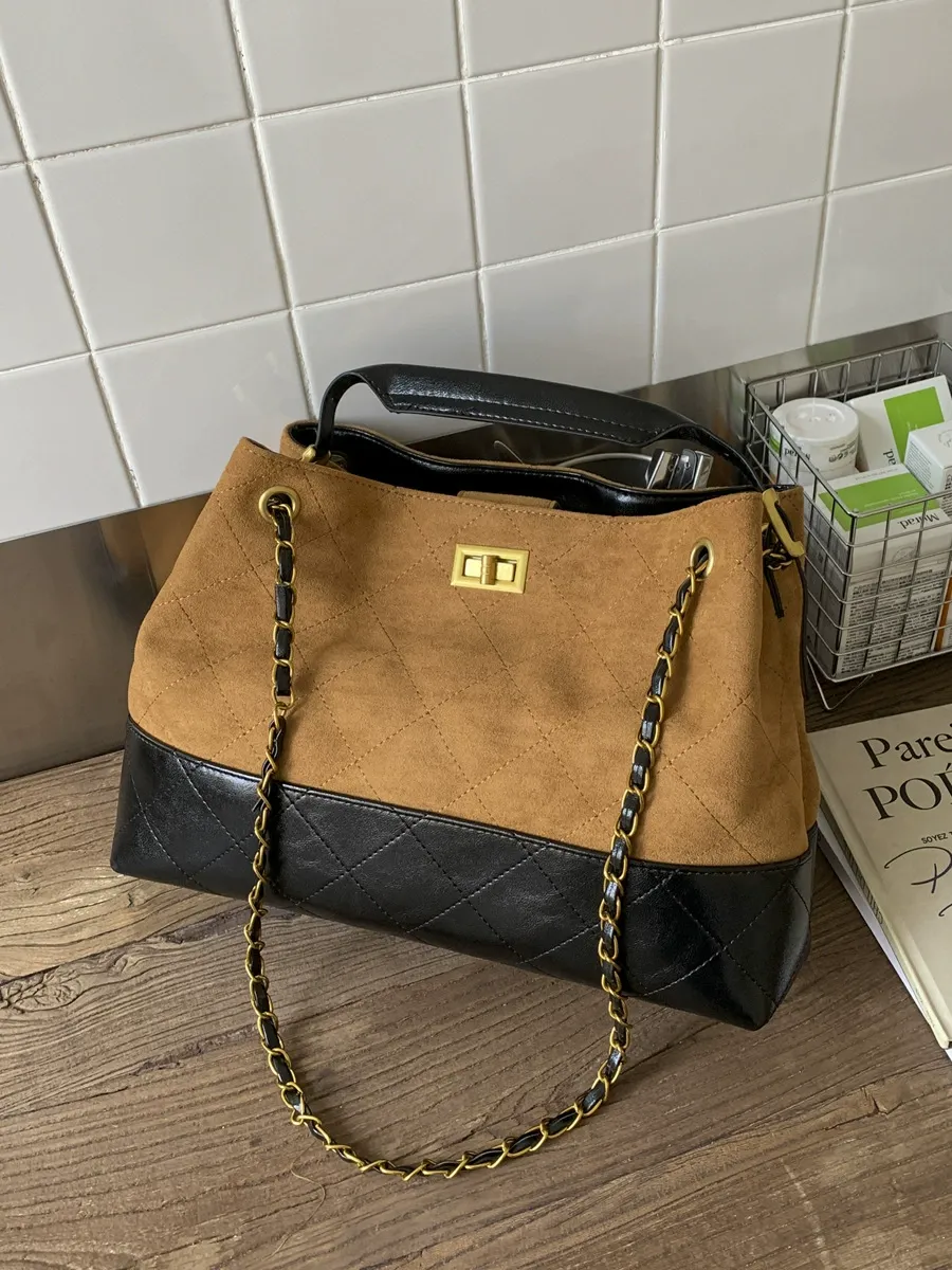 High-end retro bag for women 2025 new fashion all-match diamond chain shoulder bag crossbody bucket bag