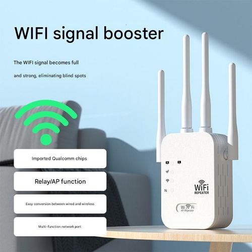 He Wi-Fi signal booster is really awesome! WIFI signal booster four antenna home wall-penetrating wireless network amplifier amplifier 1200M repeater