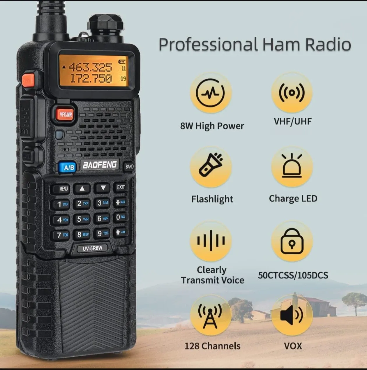 Baofeng UV-5R 8W High Power Handheld Radio! 3800mAh Large Battery, Long-Lasting Outdoor Communication, Suitable for Road Trips Camping Commercial Use