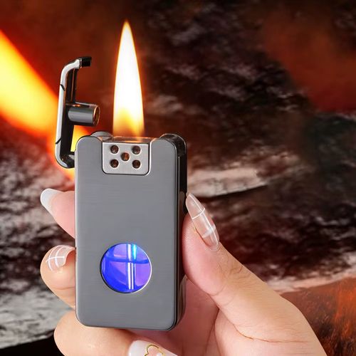 Large-capacity Blue-light Transparent Chamber Smart Voice-activated Lighter with Blow, Shake, Knock Ignition Functions - Retro Kerosene Lighter