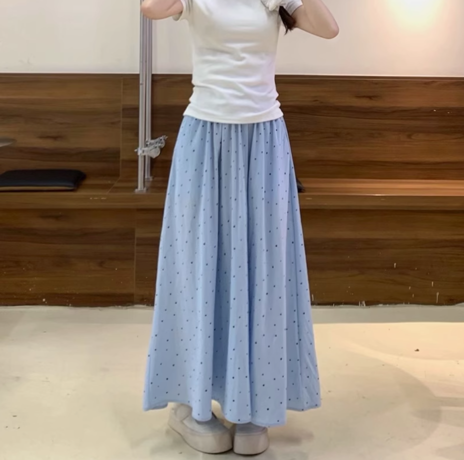 波點半身裙女夏季2025新款高腰a字顯瘦中長款法式小個子白色傘裙