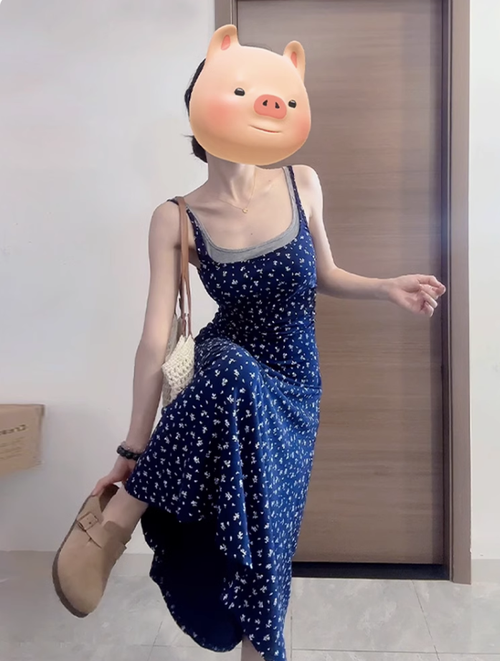 預售10天假兩件碎花吊帶連衣裙子女夏季205新款法式海邊度假長裙